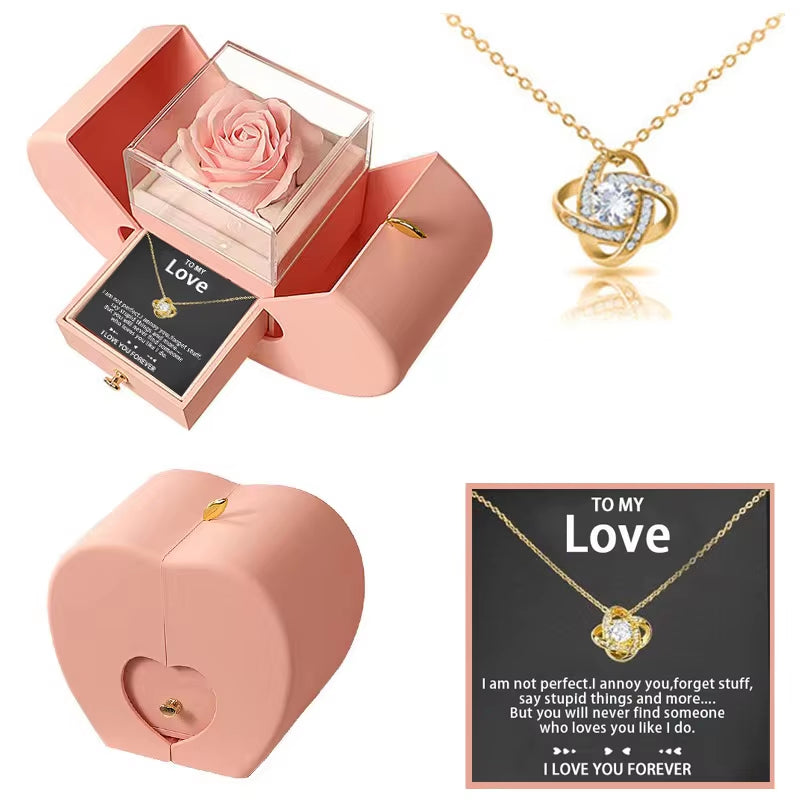 Dropshipping Christmas Gift Red Apple Jewelry Box Necklace Eternal Rose for Girl Mother'S Day New Year Valentine'S Day Gifts