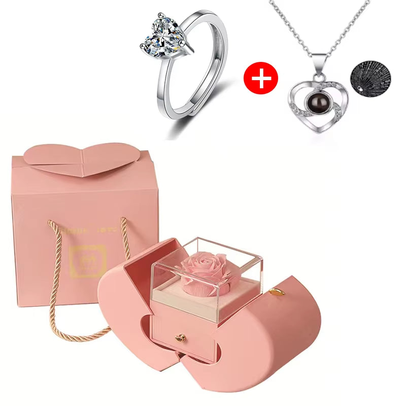 Dropshipping Christmas Gift Red Apple Jewelry Box Necklace Eternal Rose for Girl Mother'S Day New Year Valentine'S Day Gifts