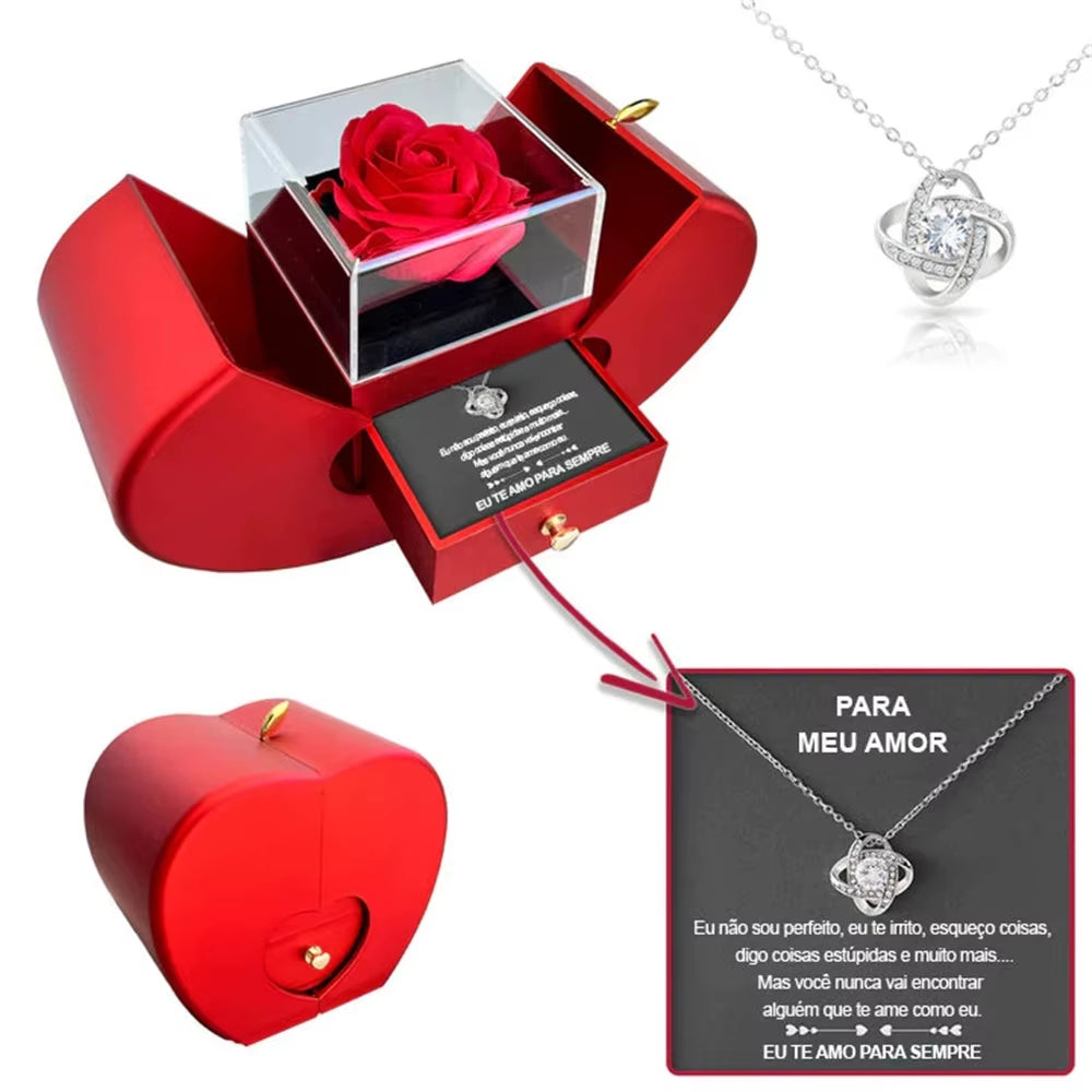 Dropshipping Christmas Gift Red Apple Jewelry Box Necklace Eternal Rose for Girl Mother'S Day New Year Valentine'S Day Gifts