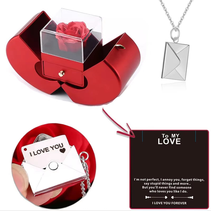 Dropshipping Christmas Gift Red Apple Jewelry Box Necklace Eternal Rose for Girl Mother'S Day New Year Valentine'S Day Gifts